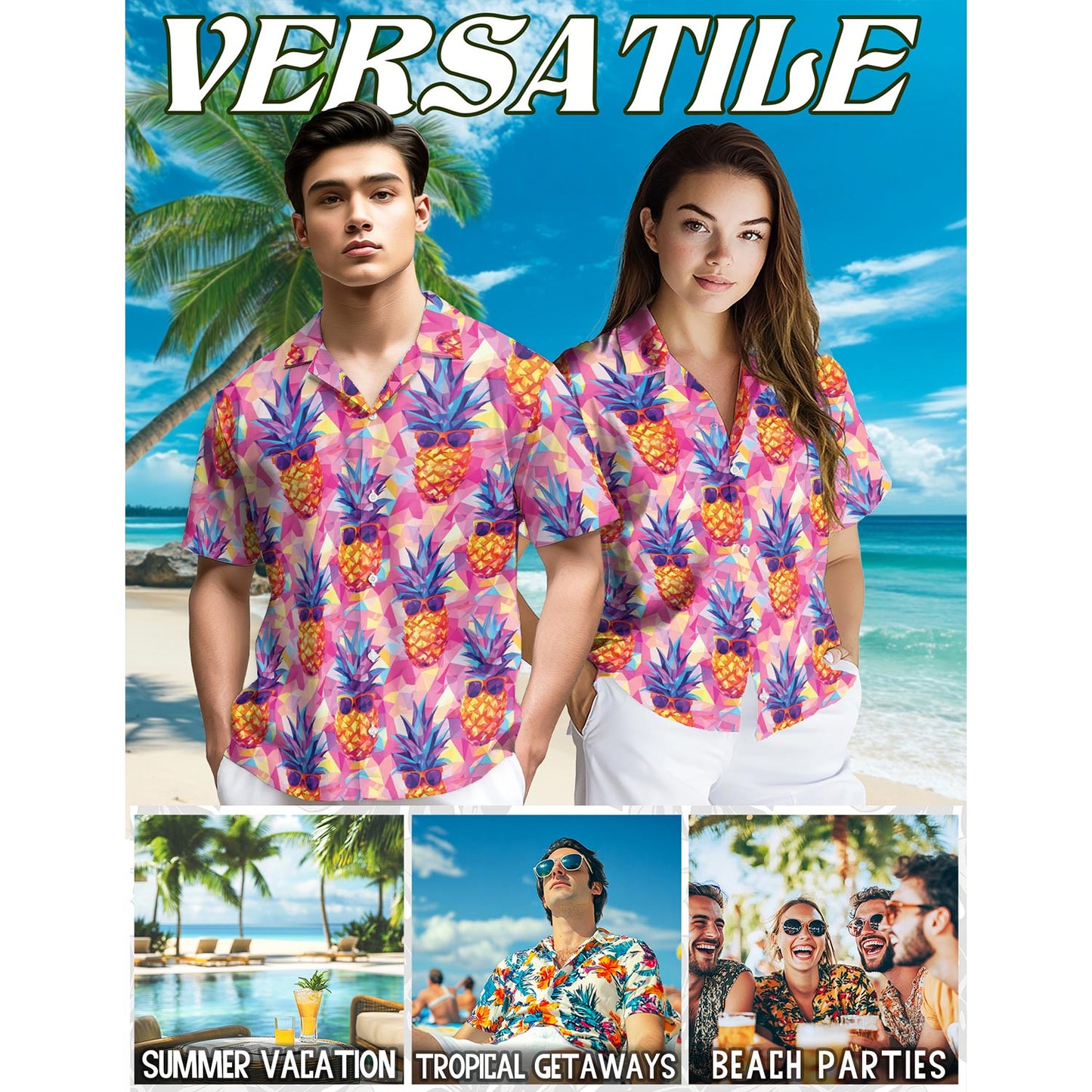 Pineapple Wear Sunglasses Hawaiian Shirt for Men, Button Down Aloha Shirt - Azhawaiian