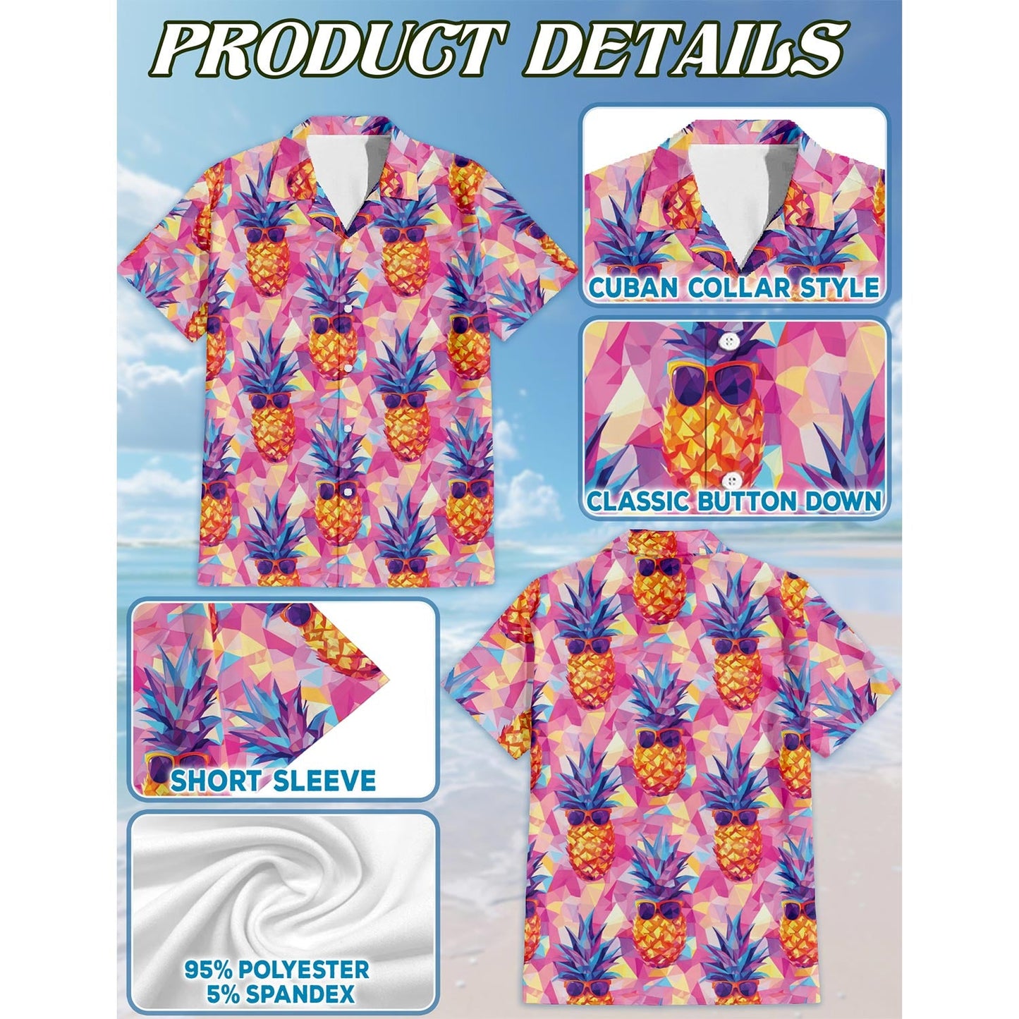 Pineapple Wear Sunglasses Hawaiian Shirt for Men, Button Down Aloha Shirt - Azhawaiian