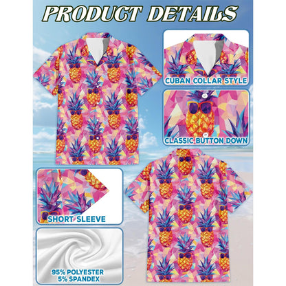 Pineapple Wear Sunglasses Hawaiian Shirt for Men, Button Down Aloha Shirt - Azhawaiian