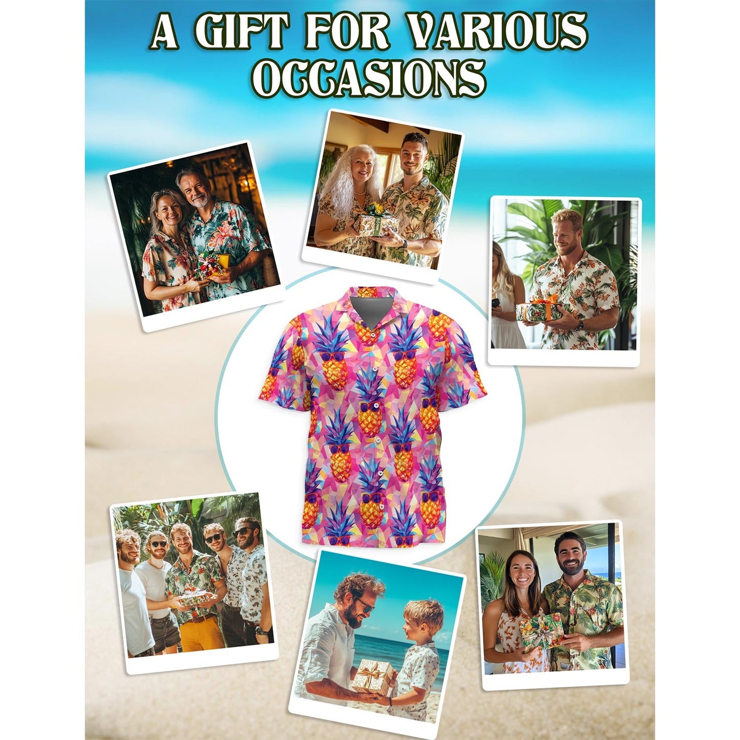 Pineapple Wear Sunglasses Hawaiian Shirt for Men, Button Down Aloha Shirt - Azhawaiian