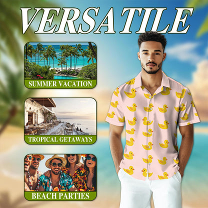 Pink Duck Hawaiian Shirt for Men, Button Down Aloha Shirt - Azhawaiian
