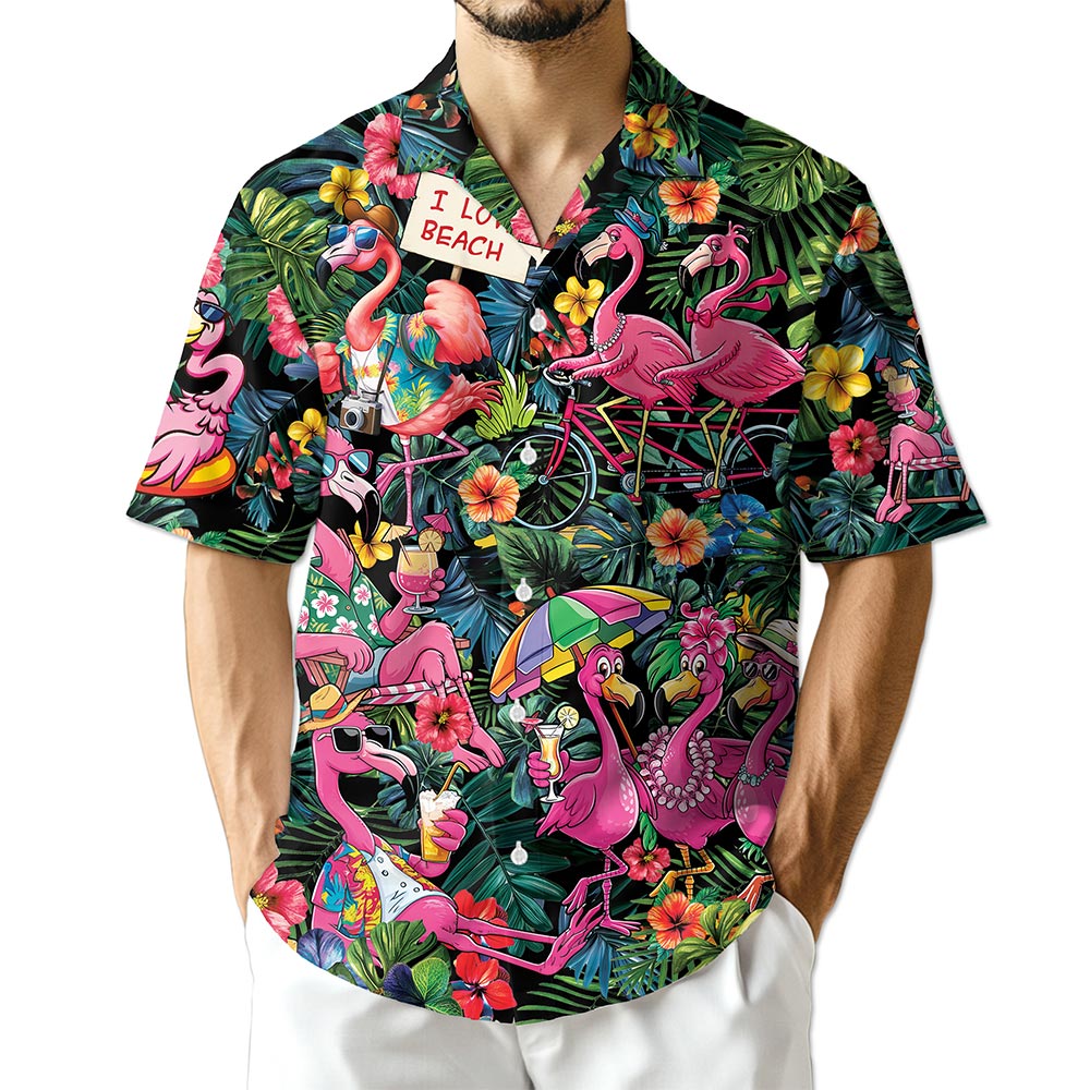 Azhawaiian Pink Flamingo Hawaiian Shirt for Men Women