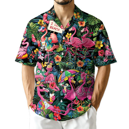Azhawaiian Pink Flamingo Hawaiian Shirt for Men Women