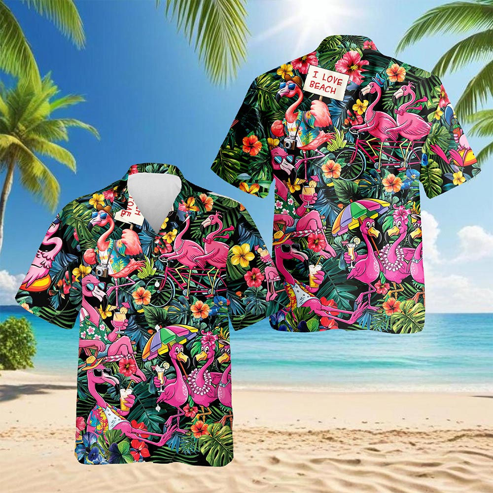 Pink Flamingo Hawaiian Shirt for Men, Button Down Aloha Shirt - Azhawaiian