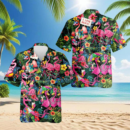 Pink Flamingo Hawaiian Shirt for Men, Button Down Aloha Shirt - Azhawaiian