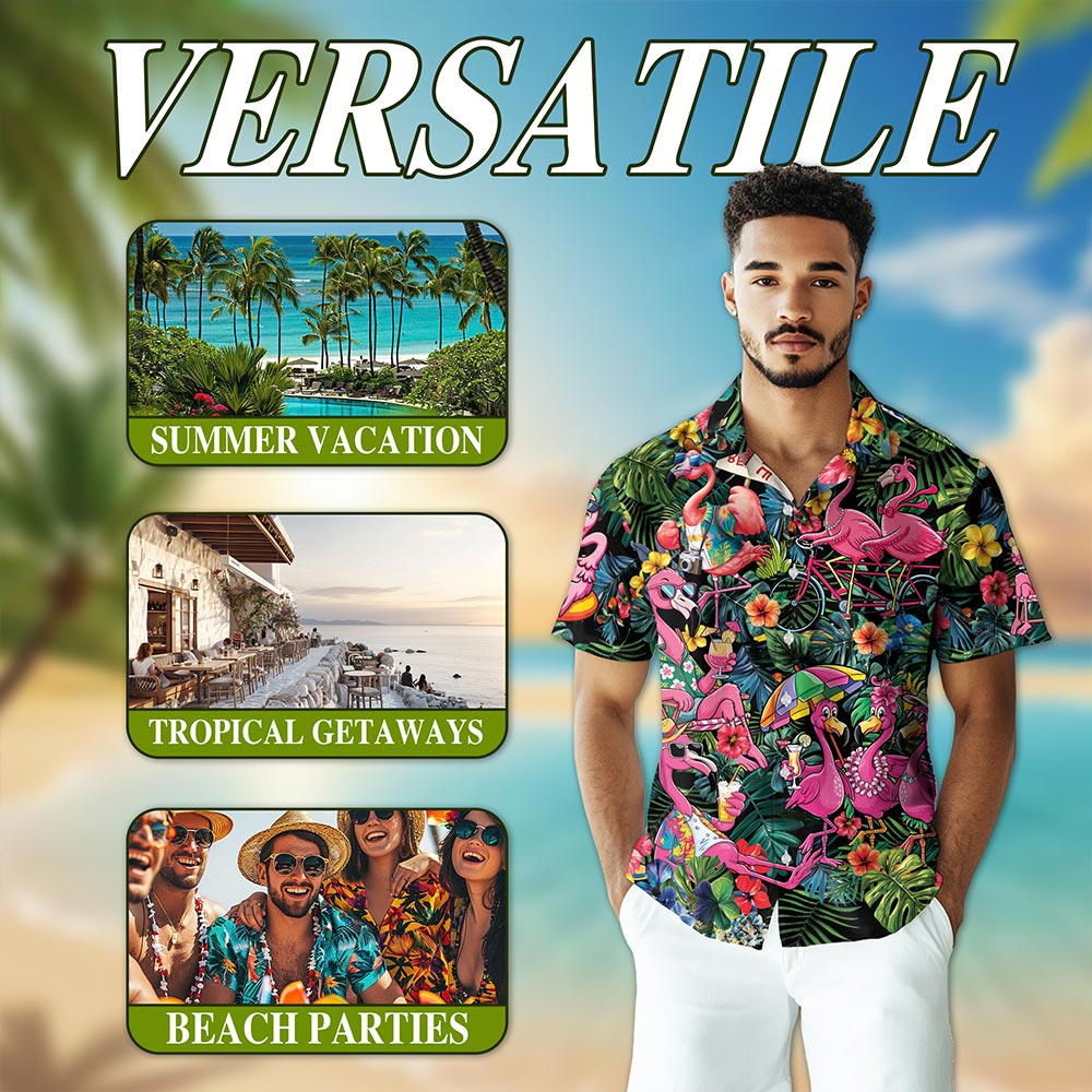 Pink Flamingo Hawaiian Shirt for Men, Button Down Aloha Shirt - Azhawaiian