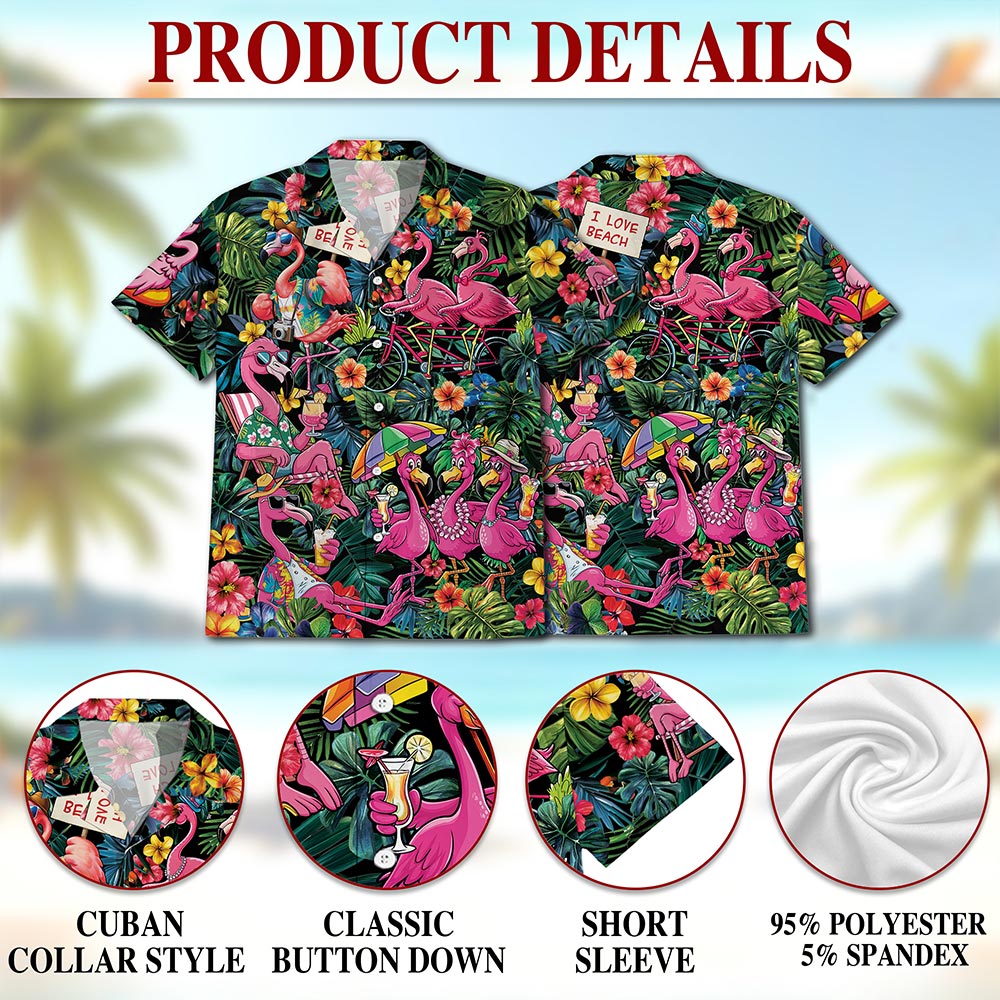 Pink Flamingo Hawaiian Shirt for Men, Button Down Aloha Shirt - Azhawaiian