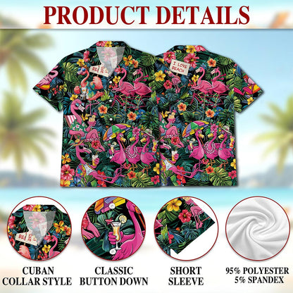 Pink Flamingo Hawaiian Shirt for Men, Button Down Aloha Shirt - Azhawaiian