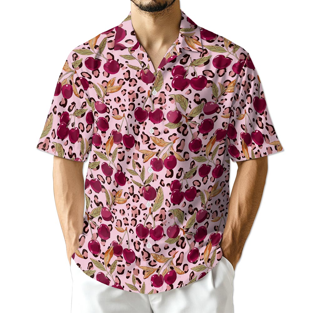 Azhawaiian Pink Leopard Cherry Hawaiian Shirt for Men
