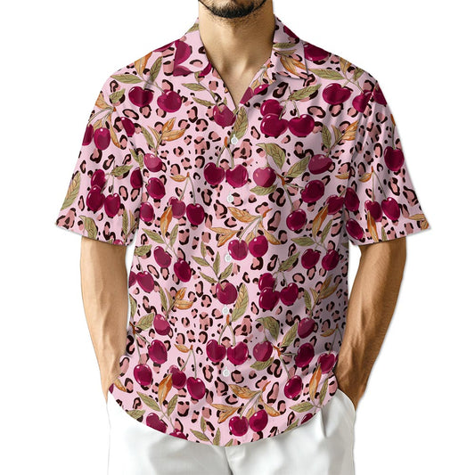 Azhawaiian Pink Leopard Cherry Hawaiian Shirt for Men