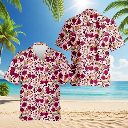 Pink Leopard Cherry Hawaiian Shirt for Men, Button Down Aloha Shirt - Azhawaiian
