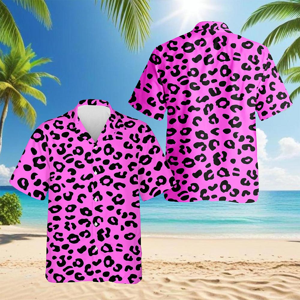 Pink Leopard Hawaiian Shirt for Men, Button Down Aloha Shirt - Azhawaiian