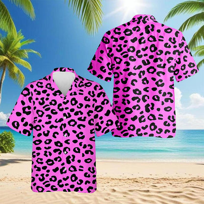 Pink Leopard Hawaiian Shirt for Men, Button Down Aloha Shirt - Azhawaiian