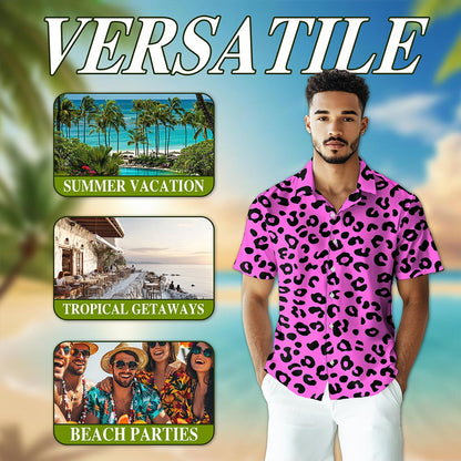Pink Leopard Hawaiian Shirt for Men, Button Down Aloha Shirt - Azhawaiian