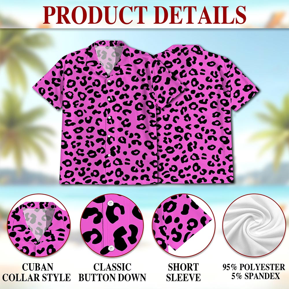 Pink Leopard Hawaiian Shirt for Men, Button Down Aloha Shirt - Azhawaiian