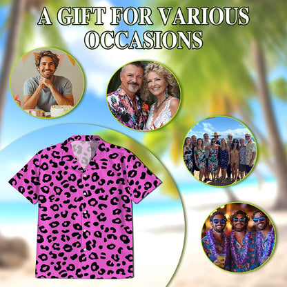 Pink Leopard Hawaiian Shirt for Men, Button Down Aloha Shirt - Azhawaiian