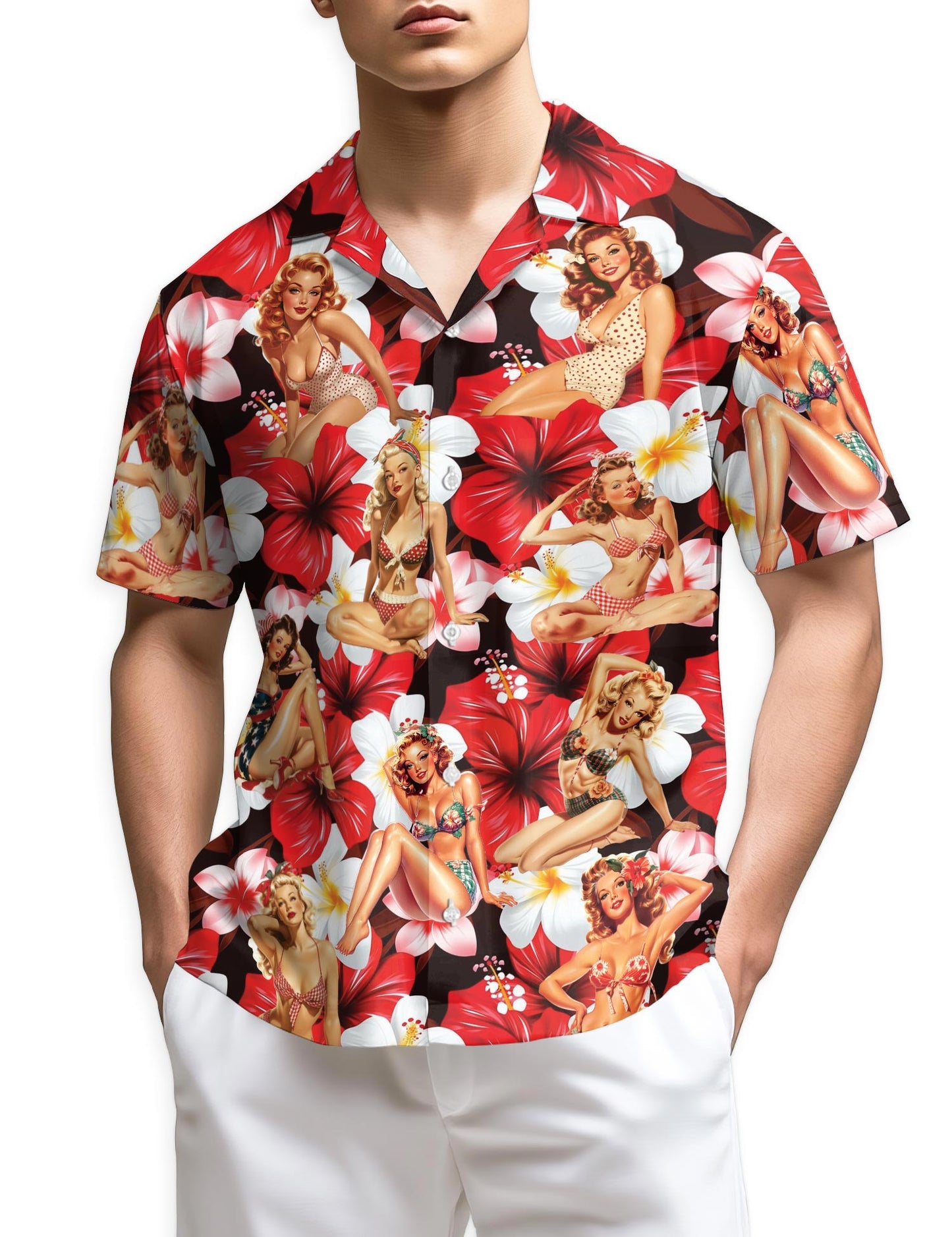 Azhawaiian Pinup Girls Hawaiian Shirt for Men