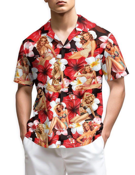 Azhawaiian Pinup Girls Hawaiian Shirt for Men