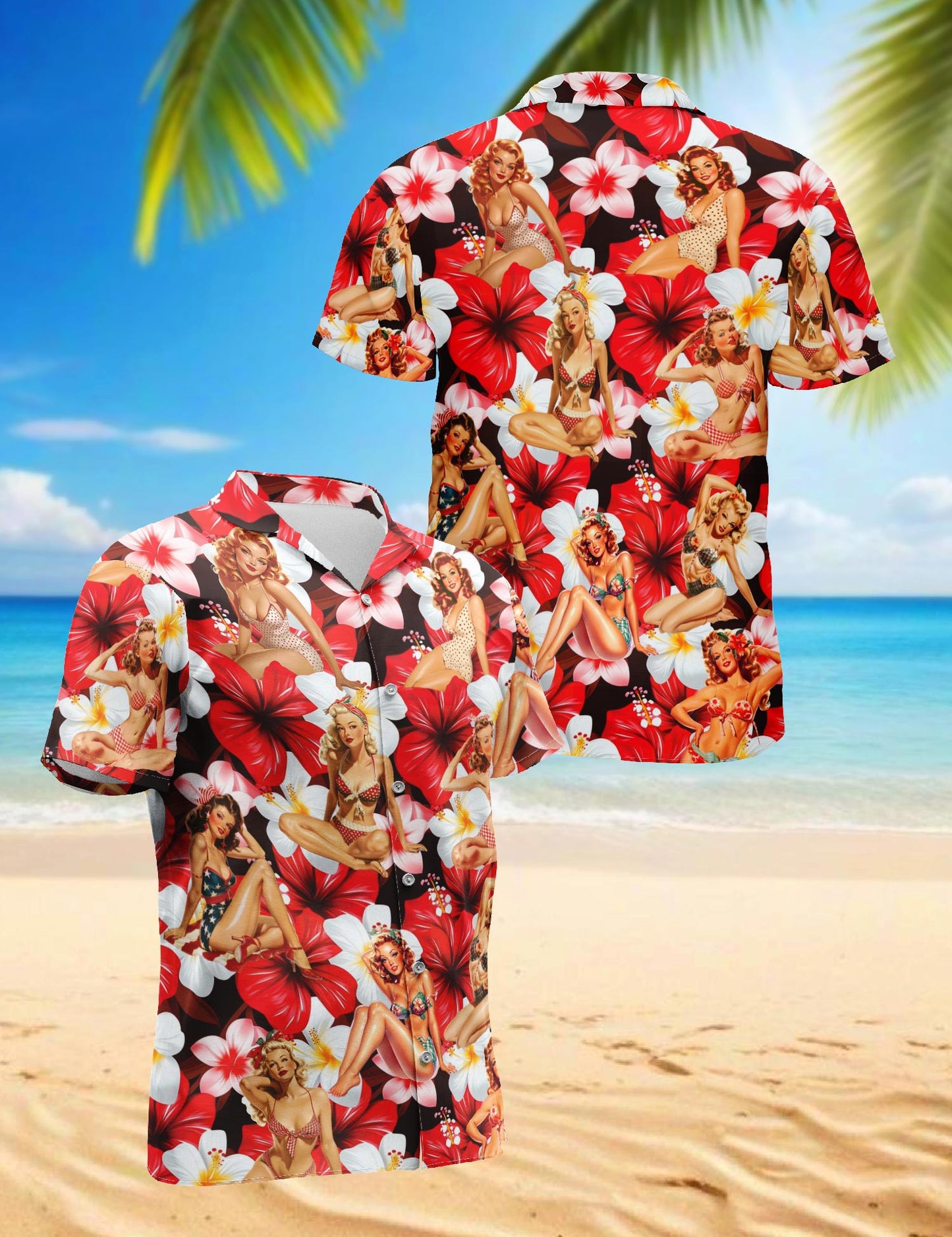 Pinup Girls Hawaiian Shirt for Men, Button Down Aloha Shirt - Azhawaiian