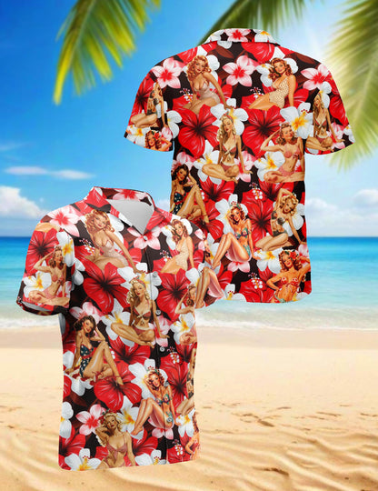 Pinup Girls Hawaiian Shirt for Men, Button Down Aloha Shirt - Azhawaiian
