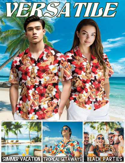 Pinup Girls Hawaiian Shirt for Men, Button Down Aloha Shirt - Azhawaiian