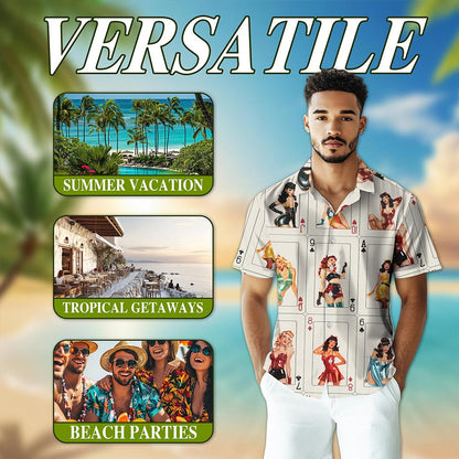 Pinup Girls Playing Card Hawaiian Shirt for Men, Button Down Aloha Shirt - Azhawaiian