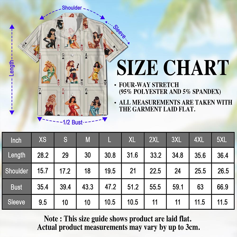 Pinup Girls Playing Card Hawaiian Shirt for Men, Button Down Aloha Shirt - Azhawaiian