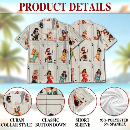 Pinup Girls Playing Card Hawaiian Shirt for Men, Button Down Aloha Shirt - Azhawaiian