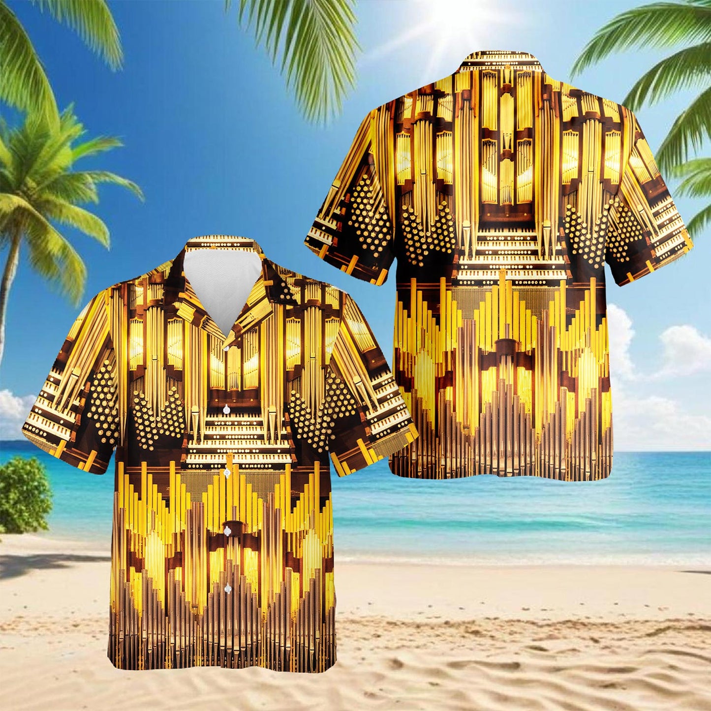 Pipe Organ Music In Church Hawaiian Shirt for Men, Button Down Aloha Shirt - Azhawaiian