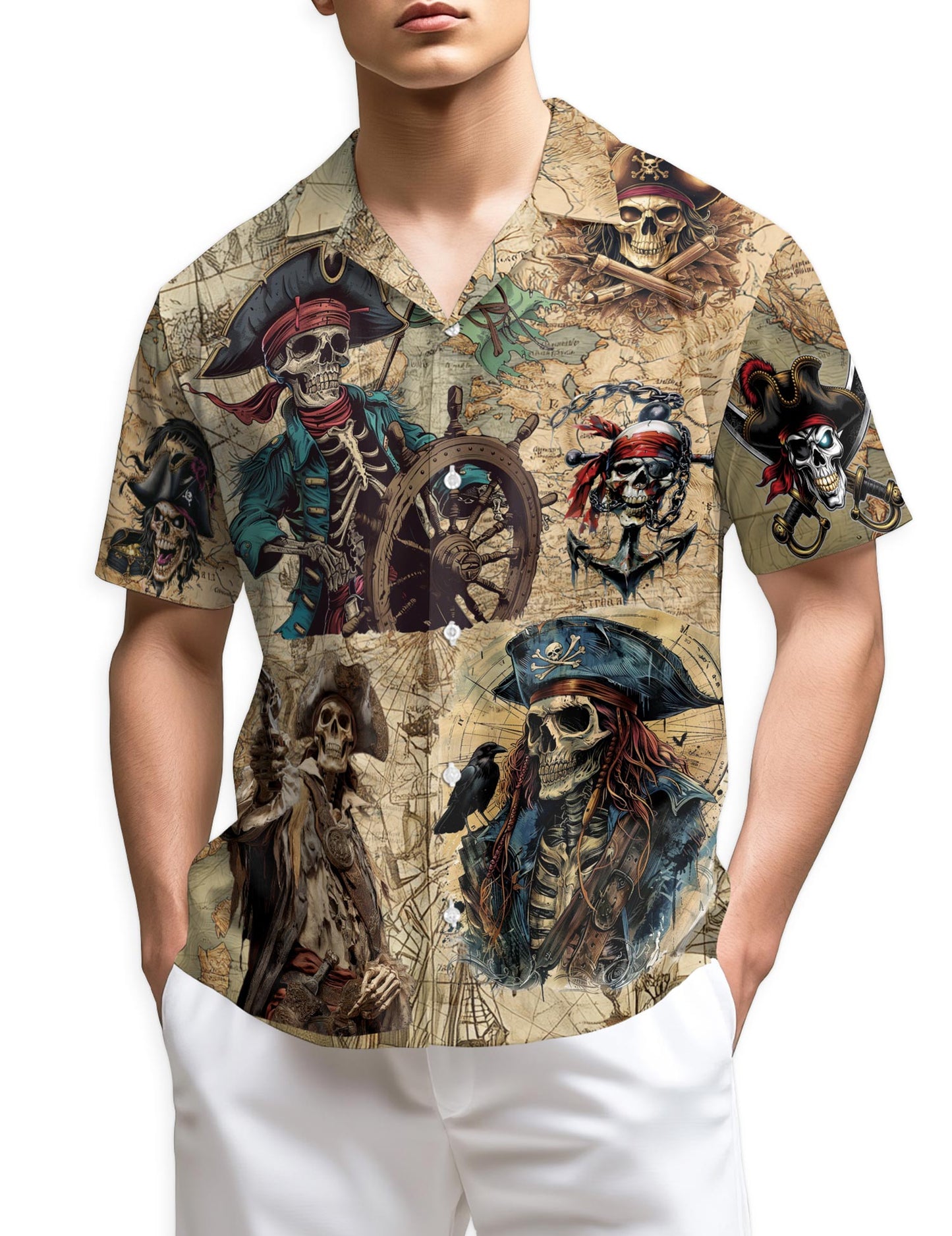 Azhawaiian Pirate Captain Skull Hawaiian Shirt