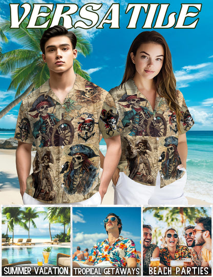 Pirate Captain Skull Hawaiian Shirt for Men, Button Down Aloha Shirt - Azhawaiian