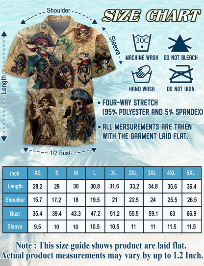 Pirate Captain Skull Hawaiian Shirt for Men, Button Down Aloha Shirt - Azhawaiian