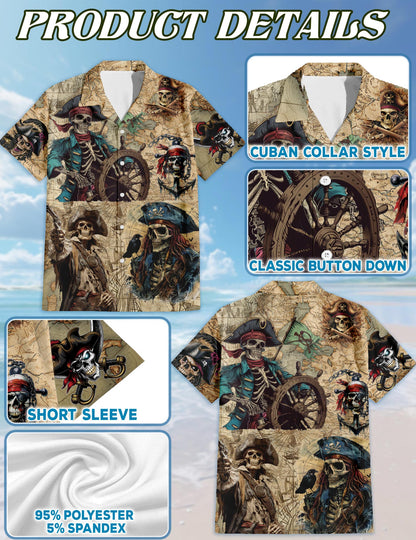 Pirate Captain Skull Hawaiian Shirt for Men, Button Down Aloha Shirt - Azhawaiian