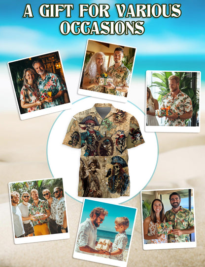 Pirate Captain Skull Hawaiian Shirt for Men, Button Down Aloha Shirt - Azhawaiian