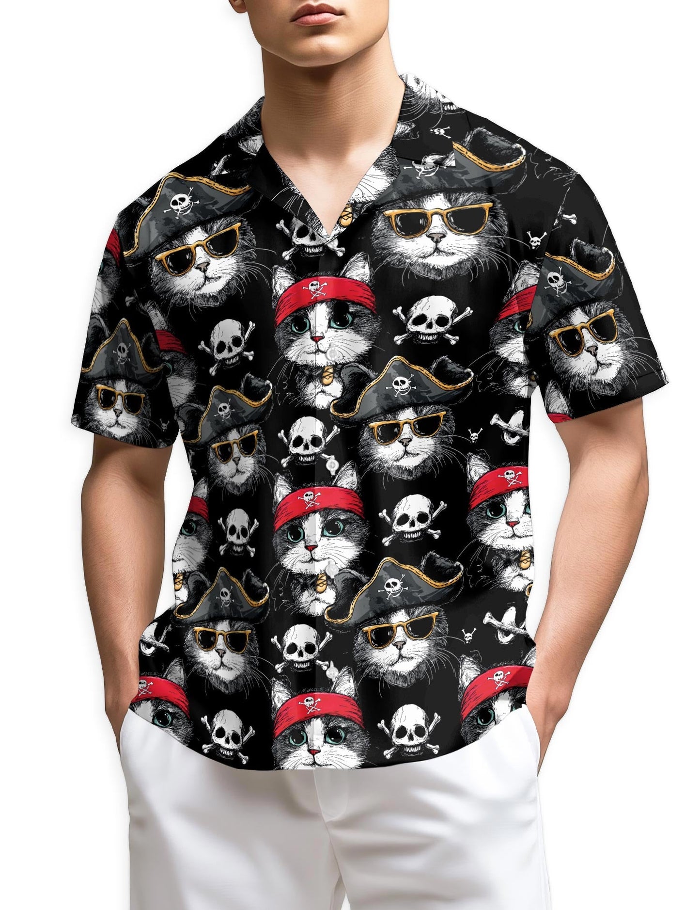 Azhawaiian Pirate Cat Hawaiian Shirt for Men