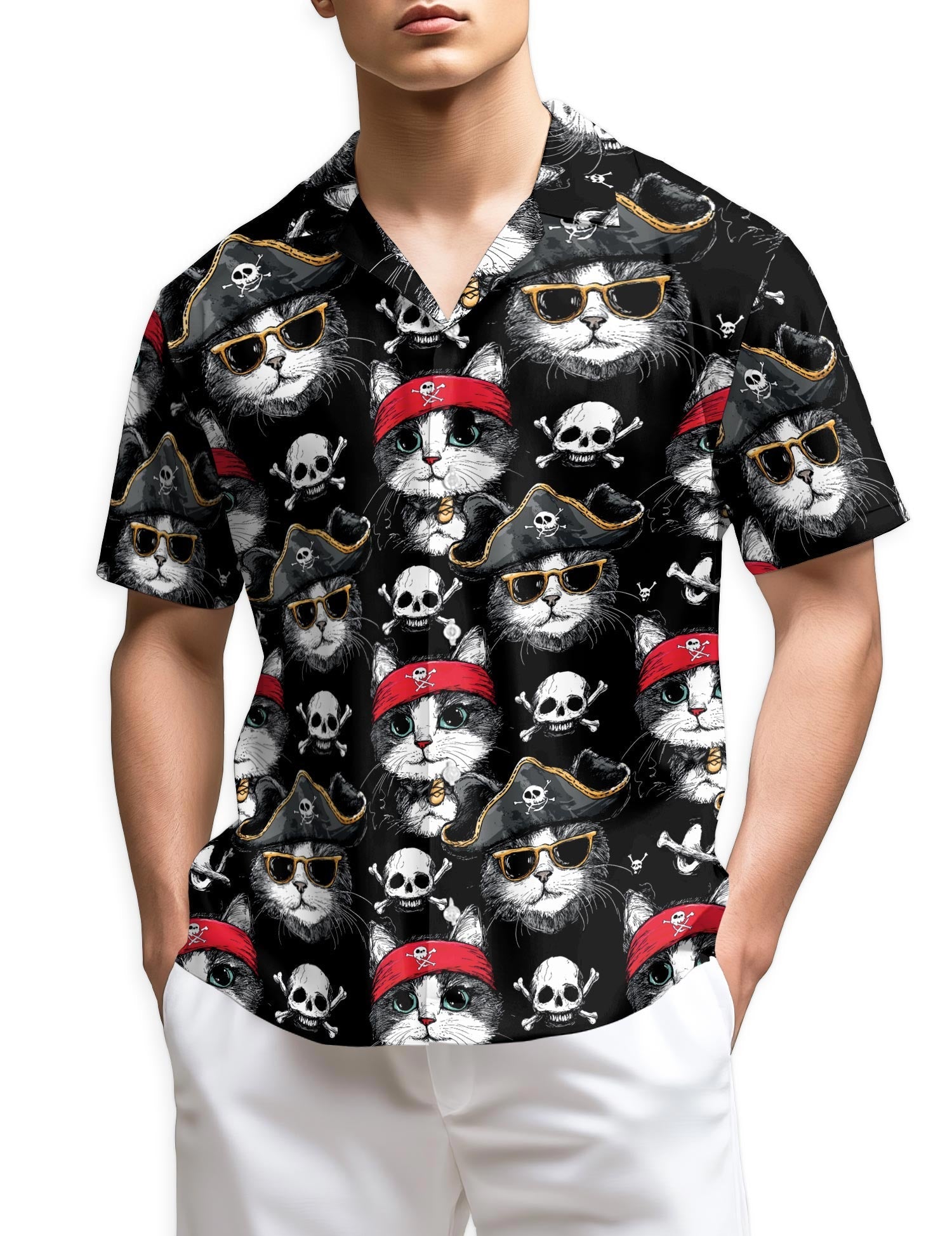 Azhawaiian Pirate Cat Hawaiian Shirt for Men