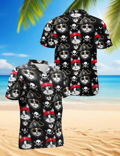 Pirate Cat Hawaiian Shirt for Men, Button Down Aloha Shirt - Azhawaiian