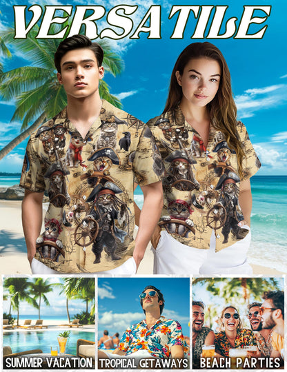 Pirate Cat Hawaiian Shirt for Men, Button Down Aloha Shirt - Azhawaiian