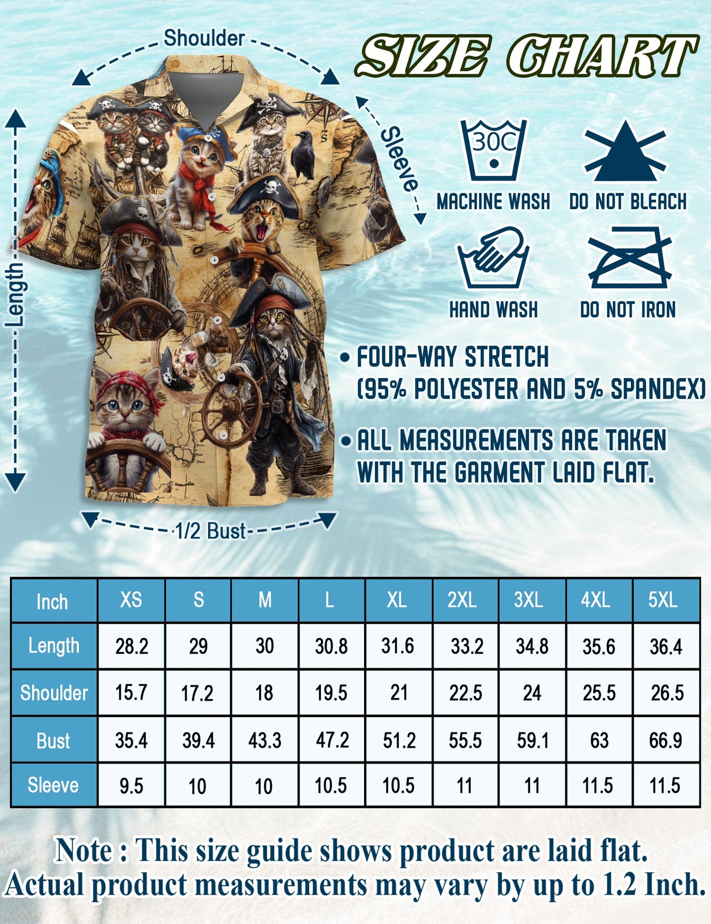 Pirate Cat Hawaiian Shirt for Men, Button Down Aloha Shirt - Azhawaiian