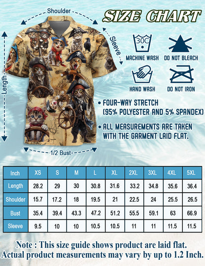 Pirate Cat Hawaiian Shirt for Men, Button Down Aloha Shirt - Azhawaiian