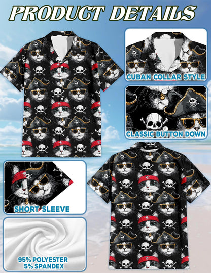 Pirate Cat Hawaiian Shirt for Men, Button Down Aloha Shirt - Azhawaiian
