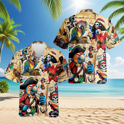 Pirate Parrot Hawaiian Shirt for Men, Button Down Aloha Shirt - Azhawaiian