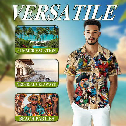 Pirate Parrot Hawaiian Shirt for Men, Button Down Aloha Shirt - Azhawaiian