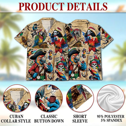 Pirate Parrot Hawaiian Shirt for Men, Button Down Aloha Shirt - Azhawaiian