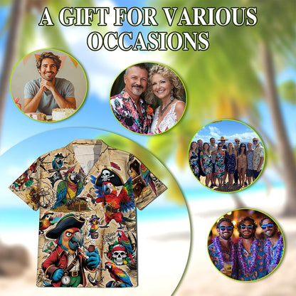 Pirate Parrot Hawaiian Shirt for Men, Button Down Aloha Shirt - Azhawaiian
