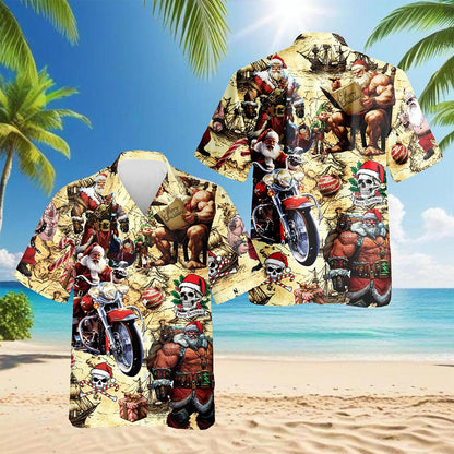 Pirate Santa Claus Hawaiian Shirt for Men, Button Down Aloha Shirt - Azhawaiian