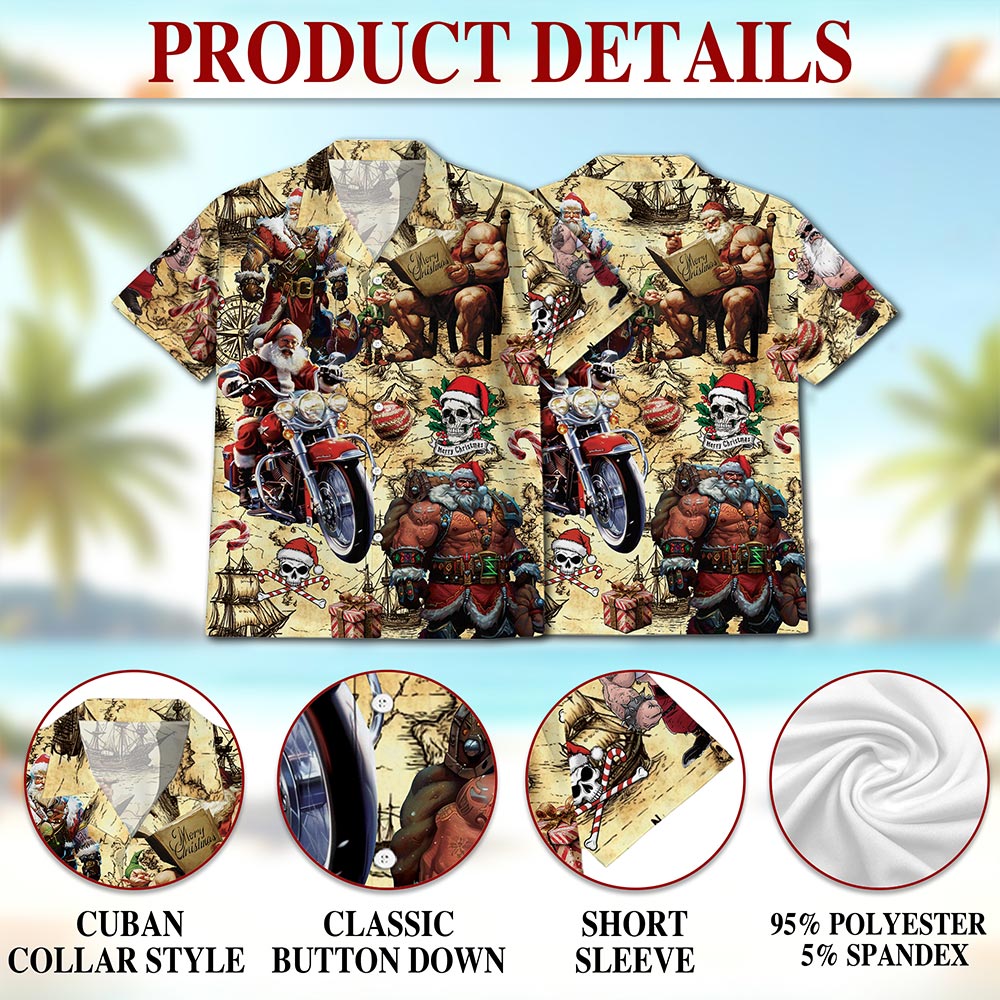 Pirate Santa Claus Hawaiian Shirt for Men, Button Down Aloha Shirt - Azhawaiian
