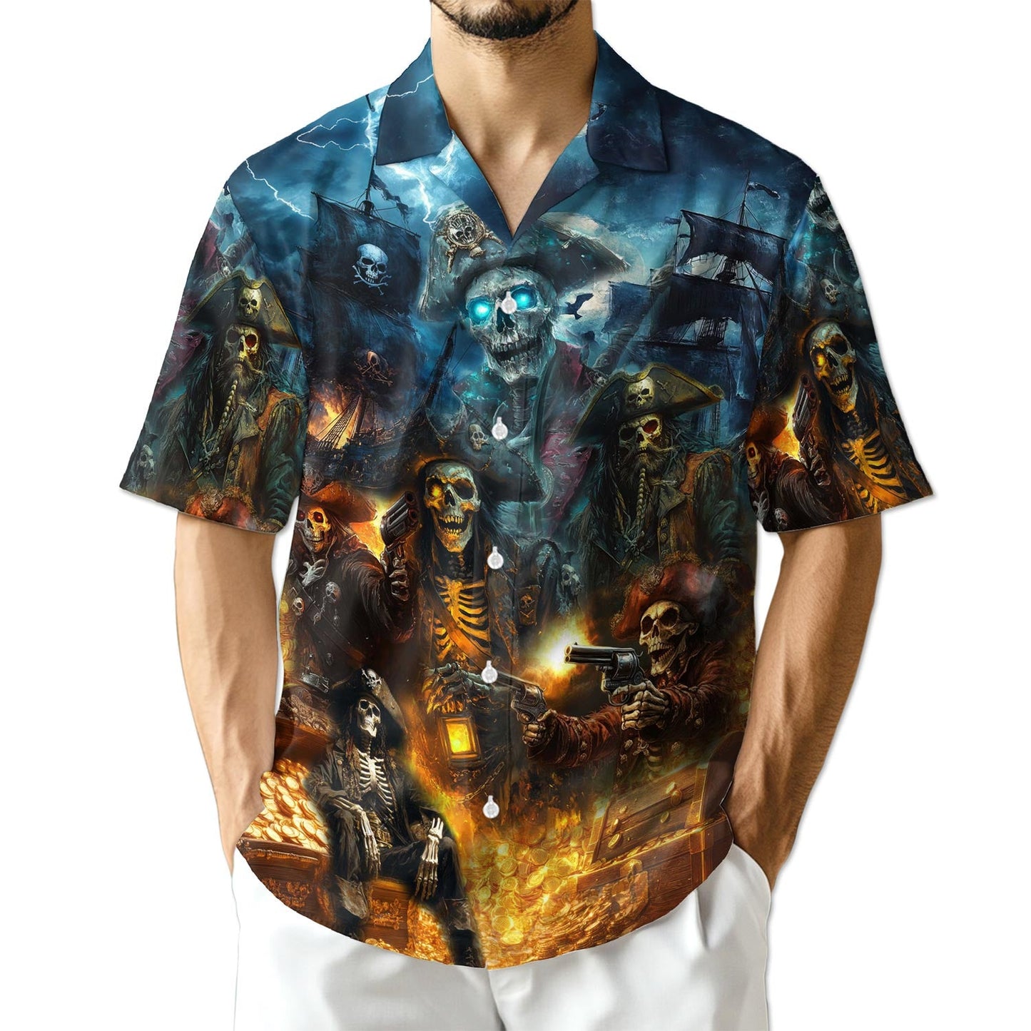 Azhawaiian Pirate Skull Hawaiian Shirt for Men