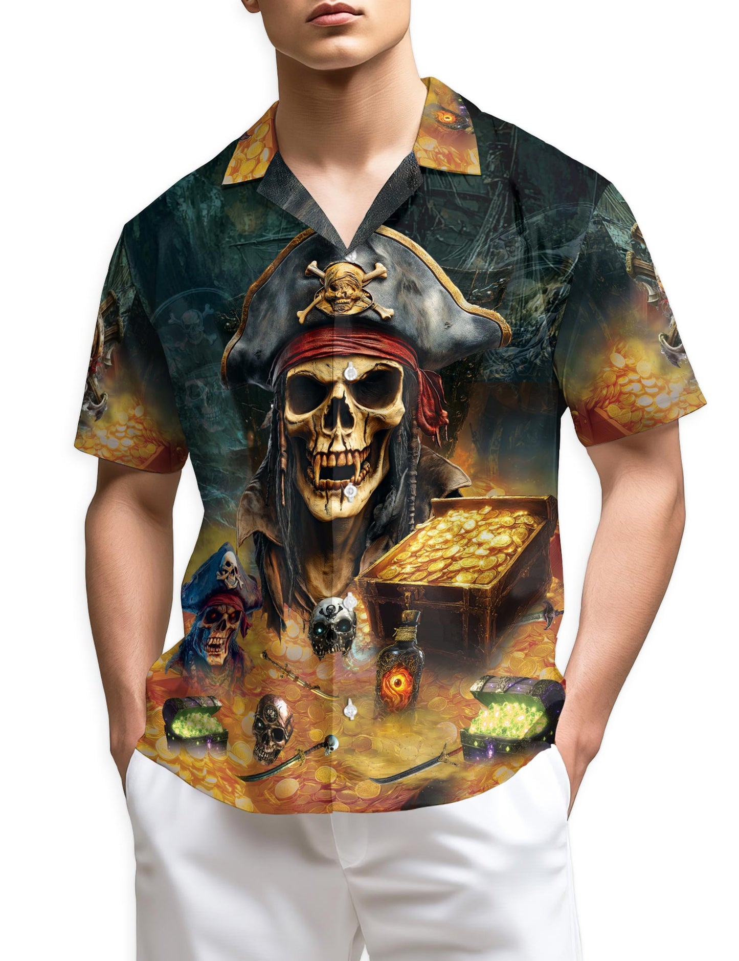 Azhawaiian Pirate Skull Hawaiian Shirt for Men