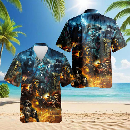 Pirate Skull Hawaiian Shirt for Men, Button Down Aloha Shirt - Azhawaiian